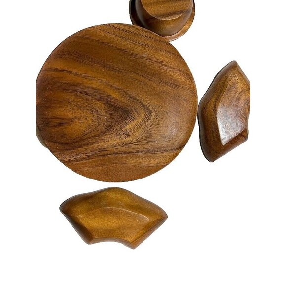 Vintage Monkey Pod Wood Lazy Susan 6pc Condiment Server MCM Removable Bowls - Picture 4 of 4